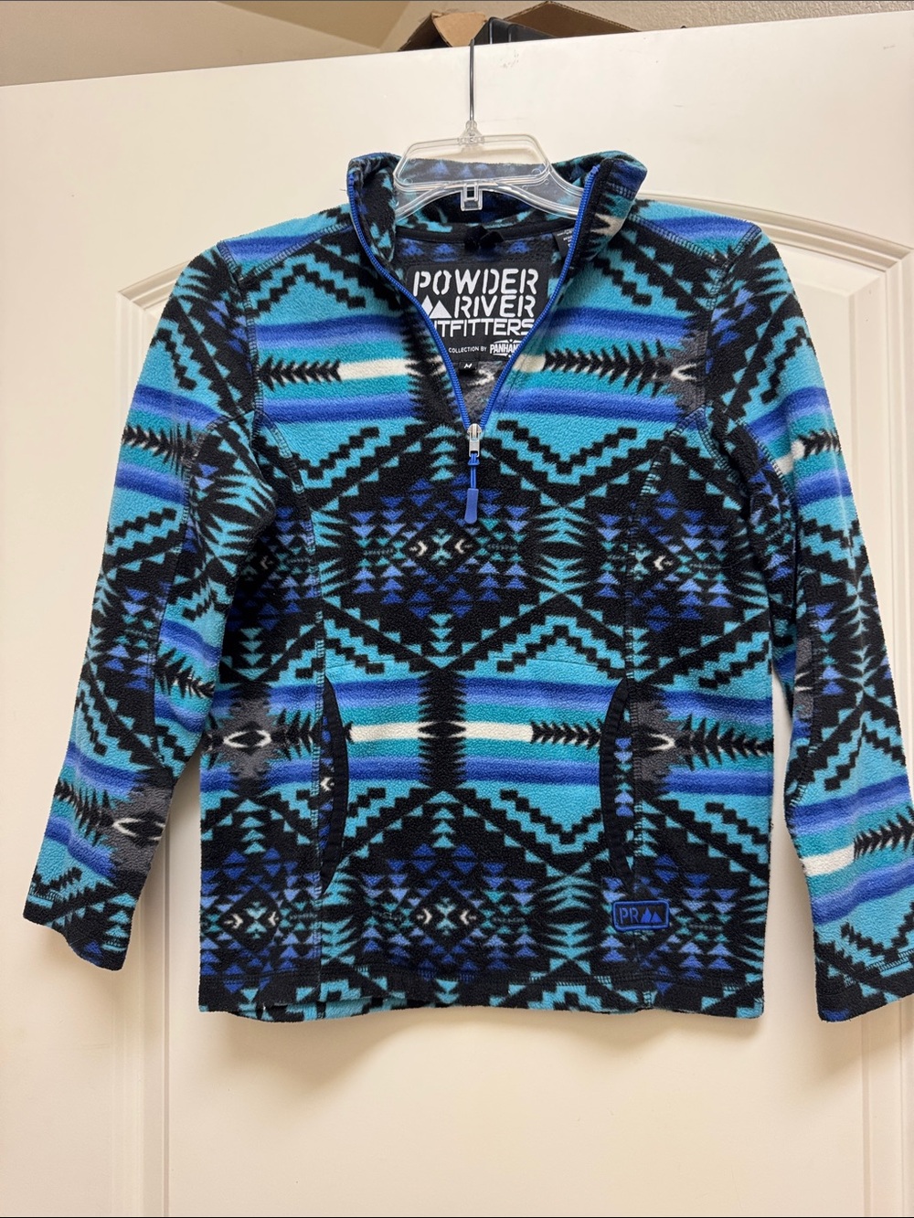 Powder River Outfitters Kids Blue Aztec Half-Zip Fleece Hoodie
